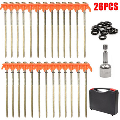 26x Screw In Heavy Duty Drill Top Ground Pegs In Case Awning Pegs Tent Pegs