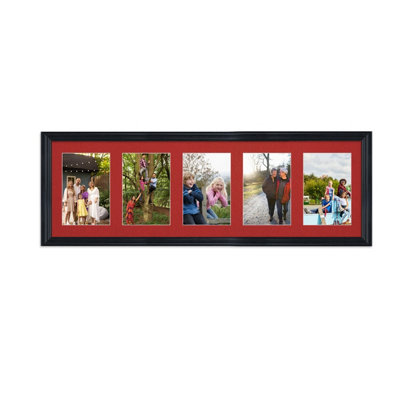 26X8 Black Classic Multi Photo Frame with Crimson Mount - Holds 5 ...