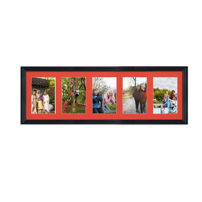 26X8 Black Classic Multi Photo Frame with Poppy Red Mount - Holds 5 ...