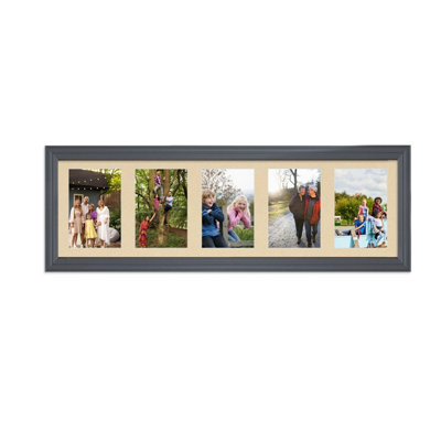 26X8 Dark Grey Classic Multi Photo Frame with Ivory Mount - Holds 5 ...