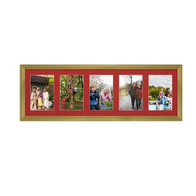 26X8 Gold Classic Multi Photo Frame with Crimson Mount - Holds 5 ...