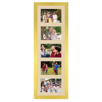 26X8 Gold Modern Multi Photo Frame with Ivory Mount - Holds 5 Apertures ...