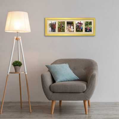 26X8 Gold Modern Multi Photo Frame with Ivory Mount - Holds 5 Apertures ...