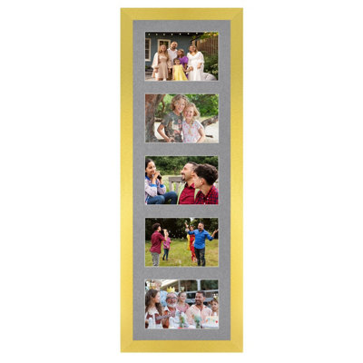 26X8 Gold Modern Multi Photo Frame with Mid Grey Mount - Holds 5 ...