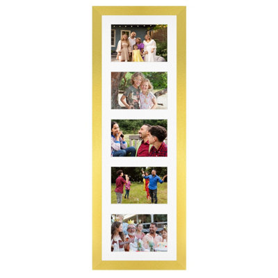 26X8 Gold Modern Multi Photo Frame with White Mount - Holds 5 Apertures ...
