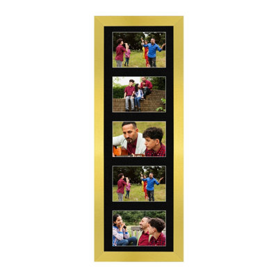 26X8 Gold Sleek Multi Photo Frame with Black Mount - Holds 5 Apertures ...