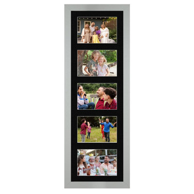 26X8 Light Grey Modern Multi Photo Frame with Black Mount - Holds 5 ...