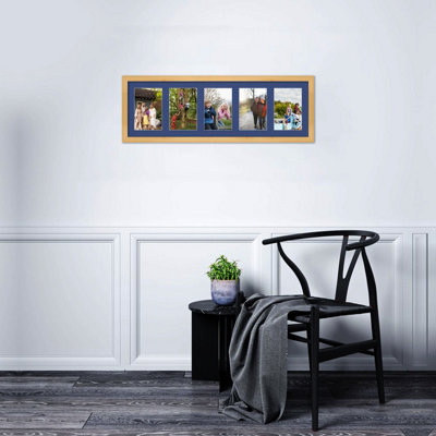 26X8 Light Oak Classic Multi Photo Frame with Blue Mount - Holds 5 ...