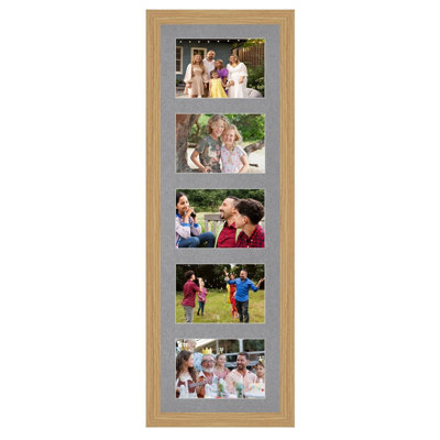 26X8 Light Oak Modern Multi Photo Frame with Mid Grey Mount - Holds 5 ...