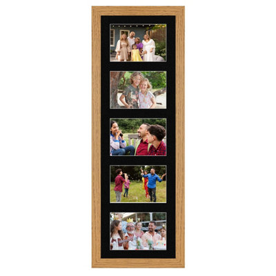 26X8 Oak Modern Multi Photo Frame with Black Mount - Holds 5 Apertures ...