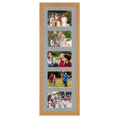 26X8 Oak Modern Multi Photo Frame with Silver Mount - Holds 5 Apertures ...