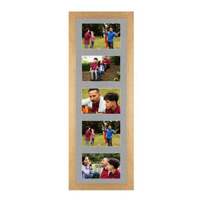 26X8 Oak Sleek Multi Photo Frame with Silver Mount - Holds 5 Apertures ...