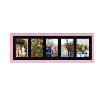 26X8 Pastel Pink Classic Multi Photo Frame with Black Mount - Holds 5 ...