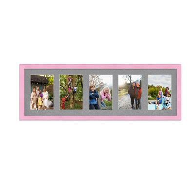 26X8 Pastel Pink Classic Multi Photo Frame with Mid Grey Mount - Holds ...