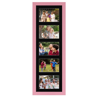 26X8 Pastel Pink Modern Multi Photo Frame with Black Mount - Holds 5 ...