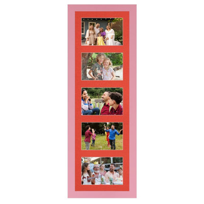 26X8 Pastel Pink Modern Multi Photo Frame with Poppy Red Mount - Holds ...