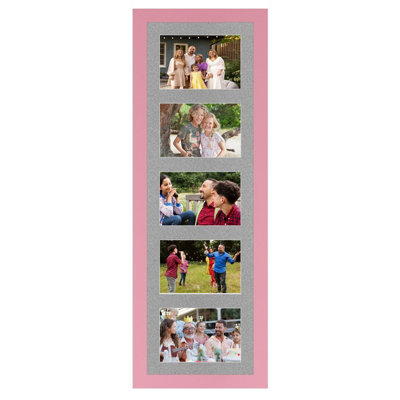 26X8 Pastel Pink Modern Multi Photo Frame with Silver Mount - Holds 5 ...