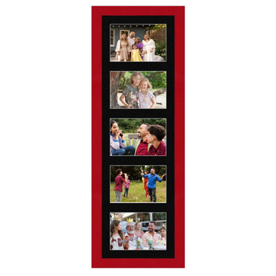26X8 Red Modern Multi Photo Frame with Black Mount - Holds 5 Apertures ...