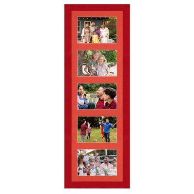 26X8 Red Modern Multi Photo Frame with Poppy Red Mount - Holds 5 ...