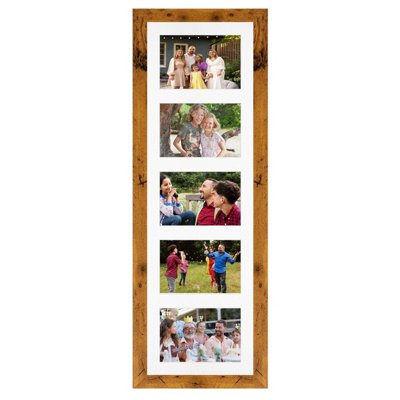 26X8 Rustic Oak Modern Multi Photo Frame with White Mount - Holds 5 ...