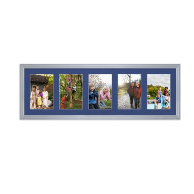 26X8 Silver Classic Multi Photo Frame with Blue Mount - Holds 5 ...