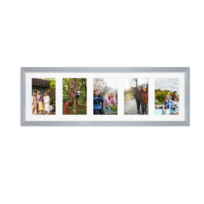 26X8 Silver Classic Multi Photo Frame with White Mount - Holds 5 ...