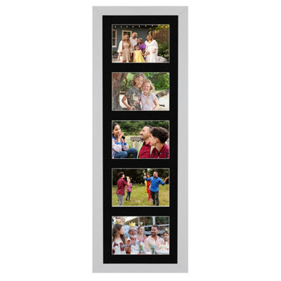 26X8 Silver Modern Multi Photo Frame with Black Mount - Holds 5 ...