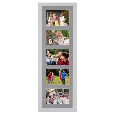 26X8 Silver Modern Multi Photo Frame with Mid Grey Mount - Holds 5 ...