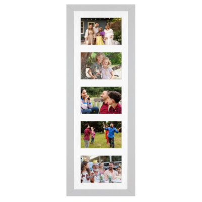 26X8 Silver Modern Multi Photo Frame with White Mount - Holds 5 ...
