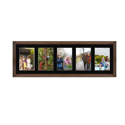 26X8 Walnut Classic Multi Photo Frame with Black Mount - Holds 5 ...