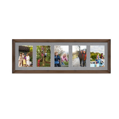 26X8 Walnut Classic Multi Photo Frame with Mid Grey Mount - Holds 5 ...