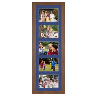 26X8 Walnut Modern Multi Photo Frame with Blue Mount - Holds 5 ...