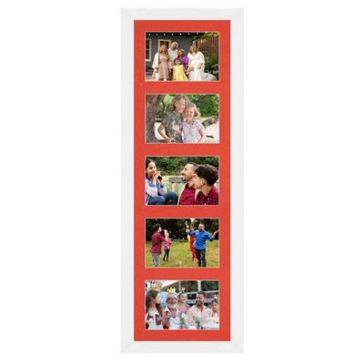 26X8 White Modern Multi Photo Frame with Poppy Red Mount - Holds 5 ...