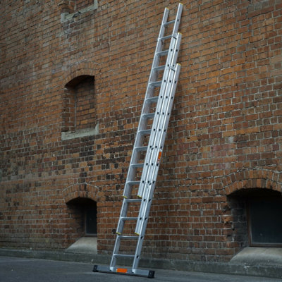 27 Rung Aluminium TRIPLE Section Extension Ladders & Stabiliser Feet 2.5m 5.5m