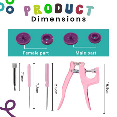 270 Kam Snap Button Sets with Pink Snaps Pliers Set, Plastic T5 Snap ...