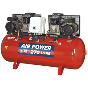 270 Litre Belt Drive Air Compressor - Dual 3hp Motors & Pumps - Cast Cylinders