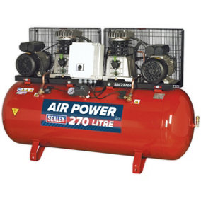 270 Litre Belt Drive Air Compressor - Dual 3hp Motors & Pumps - Single Phase
