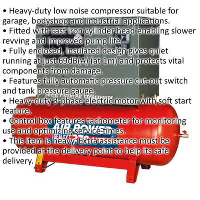 270 Litre Low Noise Belt Drive Air Compressor - 2 Stage Pump System 5.5hp Motor