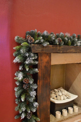 270cm x 25cm Artificial Snow Frosted Glacier Indoor Christmas Garland Pine Cones - 5