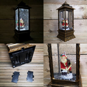 27cm Premier Christmas Dual Powered Water Spinner Antique Effect Lantern with Santa Scene