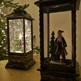 27cm Premier Glitter Water Spinner LED Lantern Christmas Decoration with Santa Scene