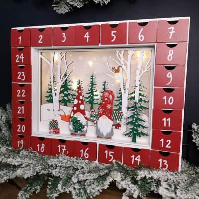 27cm Traditional Wooden Advent Calendar Christmas Decoration with Gonk Winter Scene Price Comparisons | Compare The Build