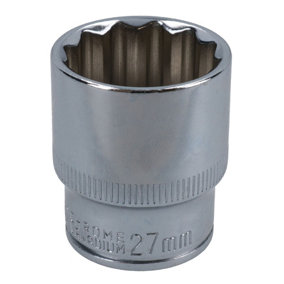 27mm 1/2in Drive Shallow Metric MM Socket 12 Sided Bi-Hex Knurled Ring