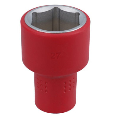 27mm 1/2in drive VDE Insulated Shallow Metric Socket 6 Sided Single Hex 1000 V