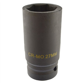 27mm Metric 3/4 Drive Double Deep Impact Socket 6 Sided Single Hex Thick Walled