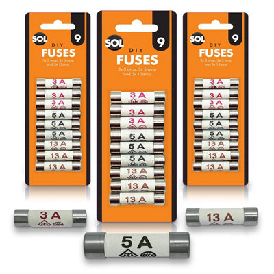 27pcs Fuses Mixed Household UK - 13 Amp Fuses UK - 5 Amp Fuses UK - 3 Amp Fuses UK - Ceramic Tube Fuses - Household Domestic Fuses