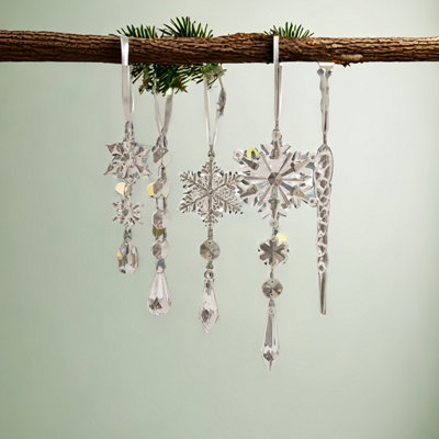28 Piece Contemporary Acrylic Snowflake and Icicle Ornament Set ...