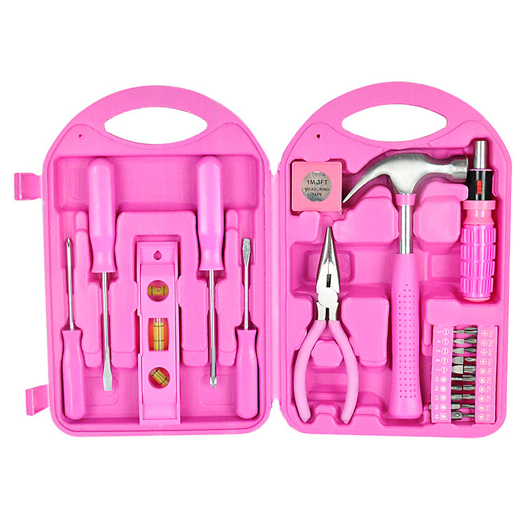 28 Piece Pink Tool Set With Hard Storage Carry Case | DIY at B&Q