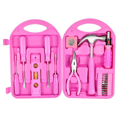 28 Piece Pink Tool Set With Hard Storage Carry Case