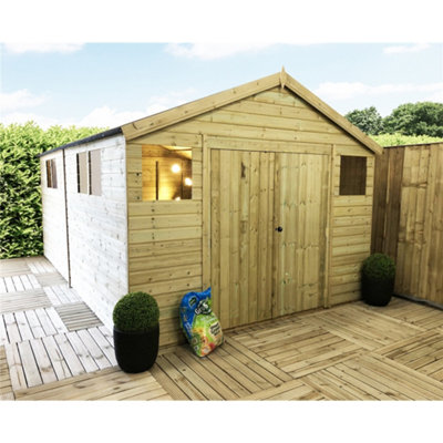 28 x 8 Pressure Treated T&G Apex Wooden Workshop / Garden Shed + Double Doors (28' x 8' / 28ft x 8ft) (28x8 )